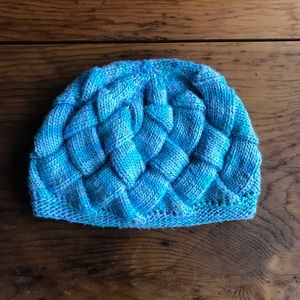 Blue hand knit beanie